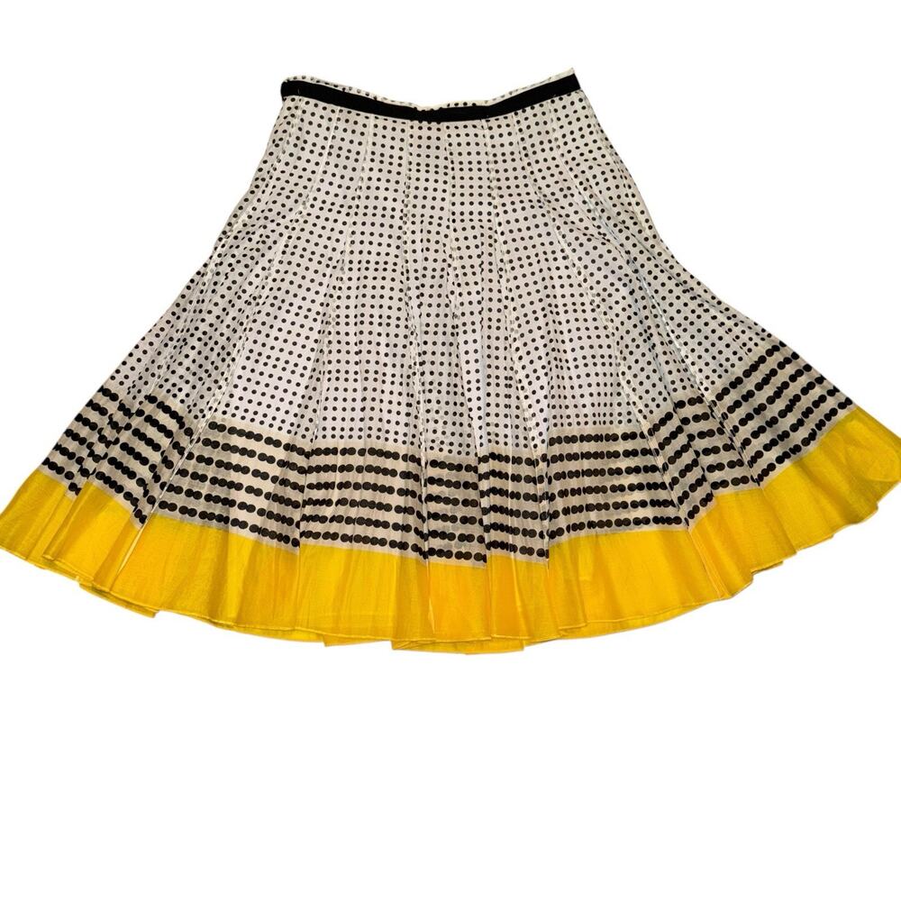 Focus Life Style Pleated Flare White Black Yellow Midi Skirt 100% Cotton SZ 4